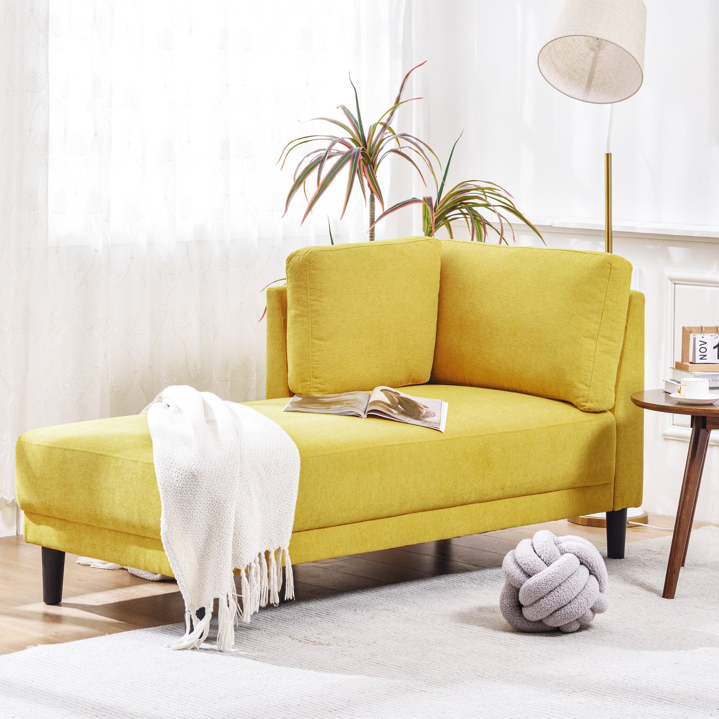 65" Mid-Century Modern Fabric Corner Lounge Chair Upholstered Indoor Chaise Lounge for Bedroom - LaTezza Online Shop