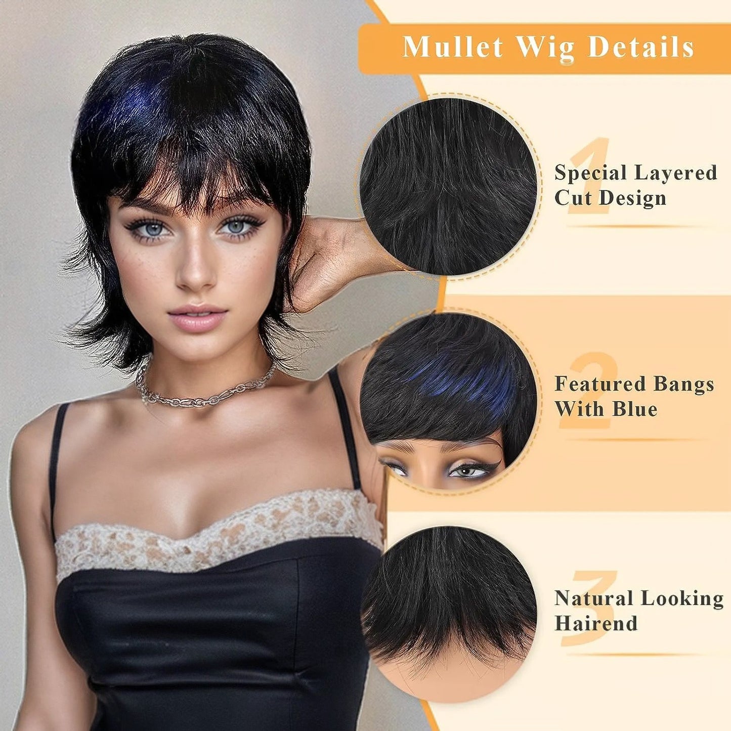 14-Inch Mullet Wig With Fluffy Layered Pixie Cut, Synthetic Short Straight Hair, High-Temperature Chemical Fiber, - LaTezza Online Shop