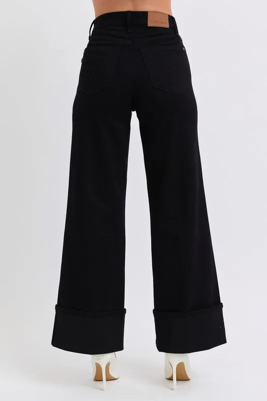 Judy Blue Full Size High Waist Reto Wide Leg W/ Cuff Plus Size - LaTezza Online Shop