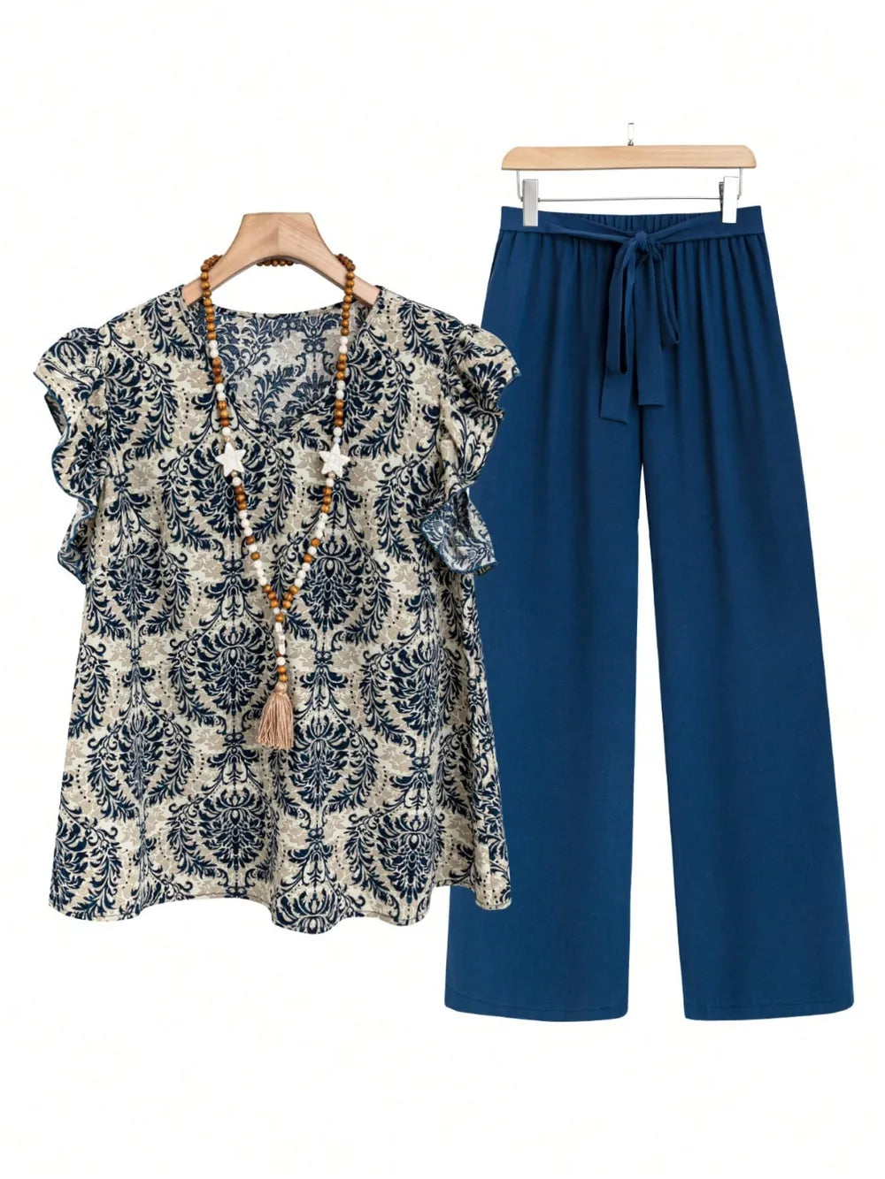 Printed Ruffled Cap Sleeve Top and Pants Set - LaTezza Online Shop