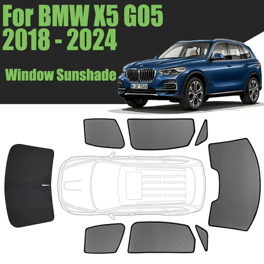 Custom Car Window Sunshade For BMW X5 G05 2018 - 2024 Magnetic Curtain Mesh Front Windshield
