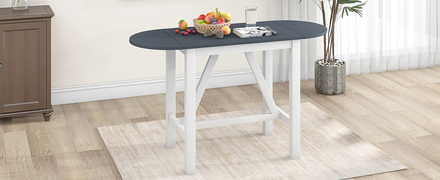 TOPMAX 3-Piece Wood Counter Height Drop Leaf Dining Table Set with 2 Upholstered Dining Chairs for Small Place White+Gray - LaTezza Online Shop