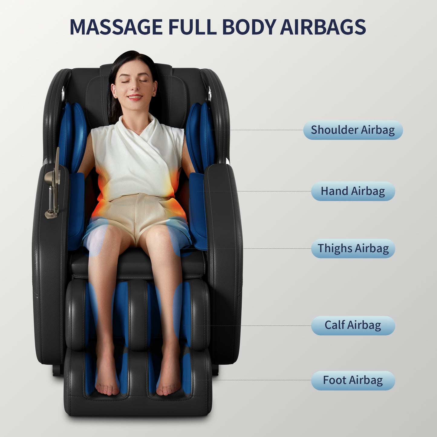 Full body deep tissue massage chair, foot massage, 8 fixed massage rollers, touch screen suitable for 5.1-5.75 feet high (black) - LaTezza Online Shop