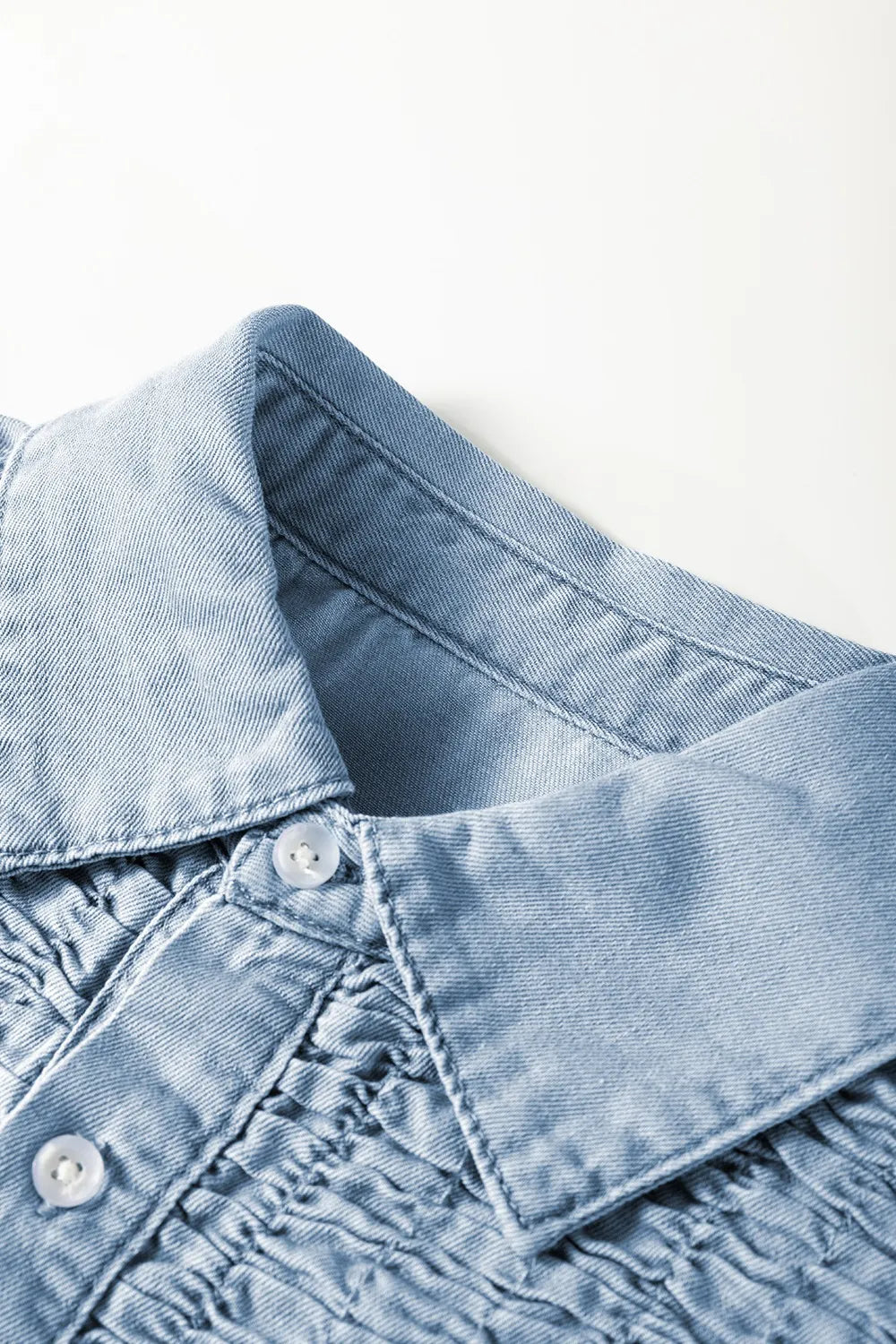 Smocked Collared Neck Cap Sleeve Denim Dress - LaTezza Online Shop