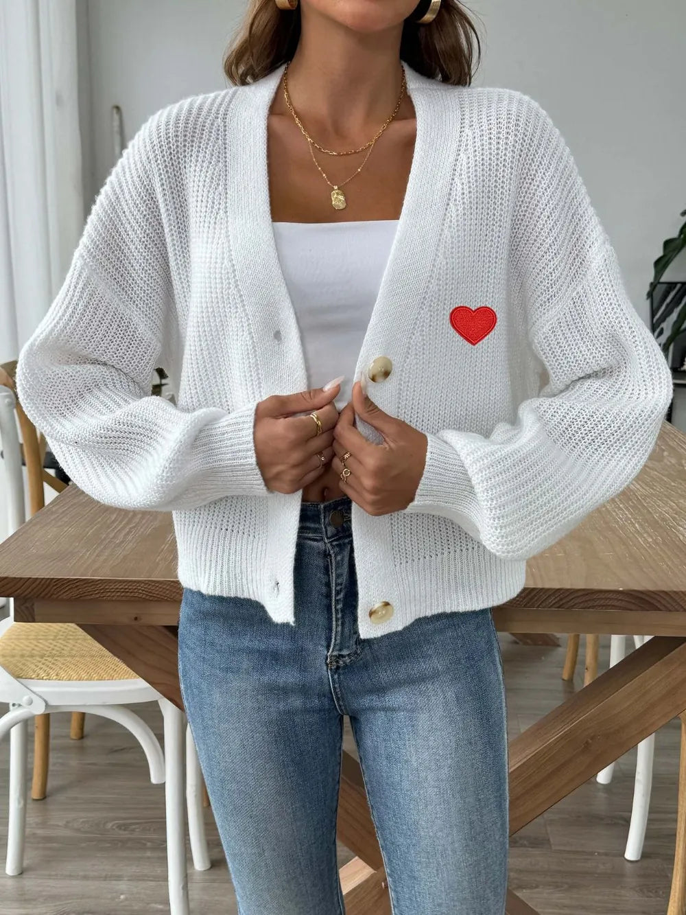 Women's Autumn/Winter New Collection Love Stickers Short Button Jacket Sweater - LaTezza Online Shop