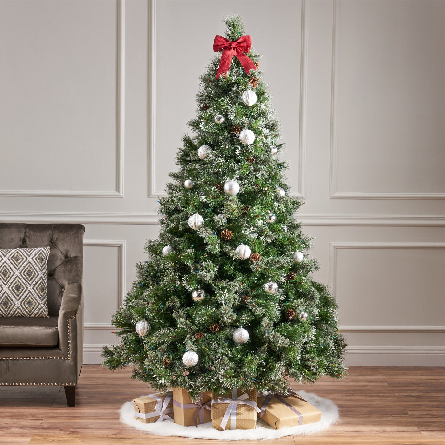 7' Cashmere and Snow Bristle Mixed Tree with 75Pine Cones and 900 LED Lights-UL,1233tips,Dia.:59 - LaTezza Online Shop