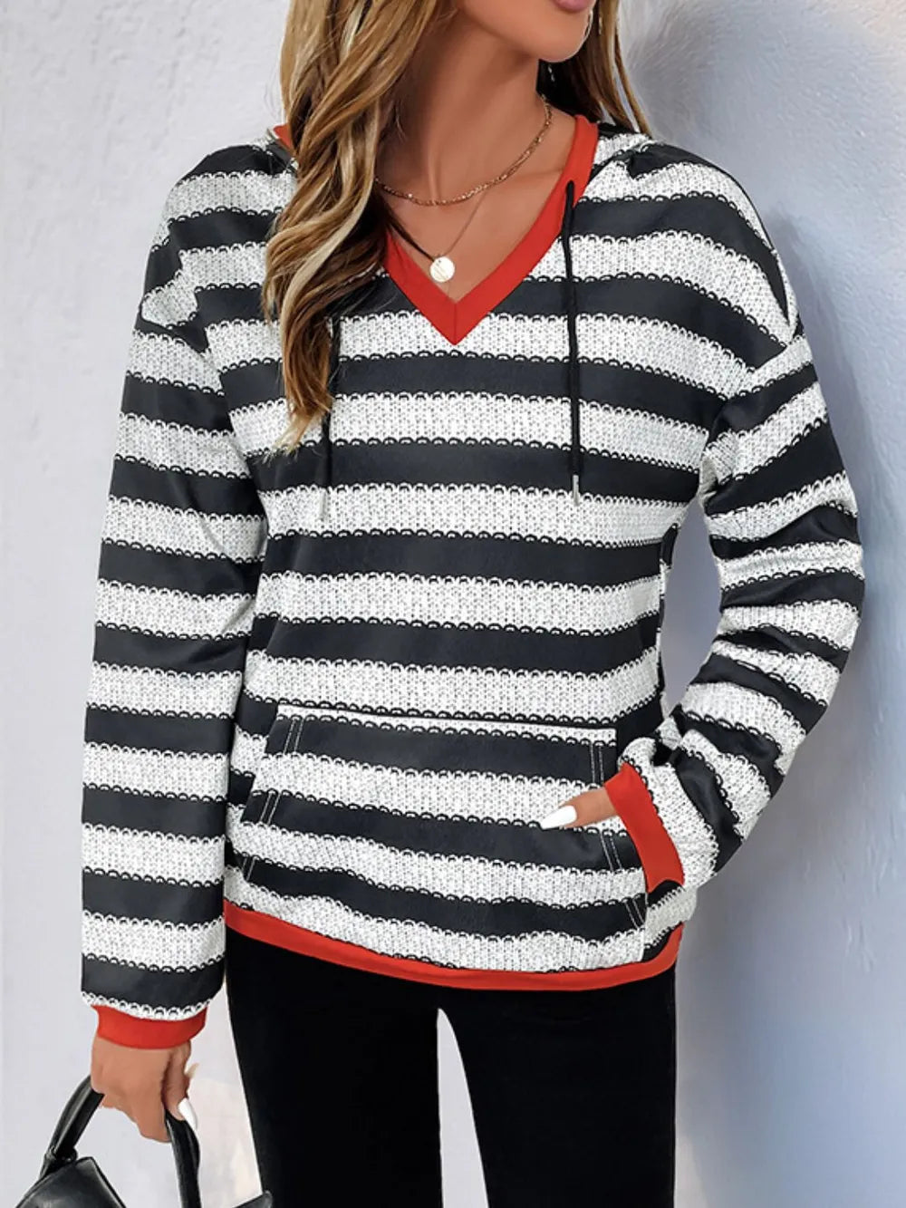 Perfee Contrast Striped Long Sleeve Hoodie - LaTezza Online Shop
