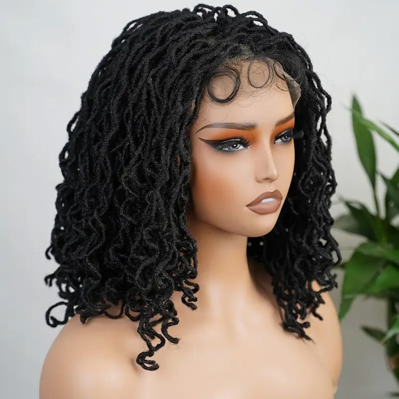 4x4 Lace Front Braided Wig Curly Mini Faux Locs Ombre Brown Ombre Blonde 14 Inch Shoulder Length Synthetic Lace Wig For Women - LaTezza Online Shop