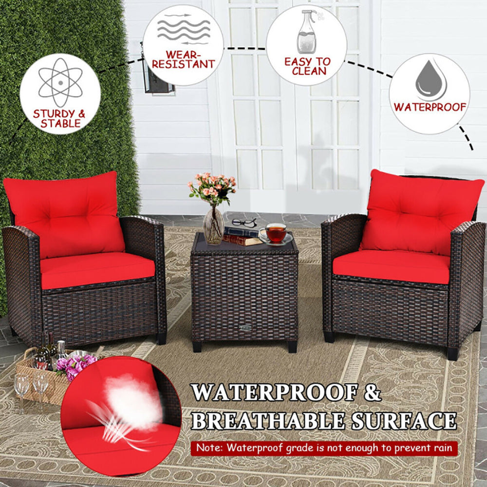 3 Pieces Rattan Patio Furniture Set With Washable Cushion - LaTezza Online Shop