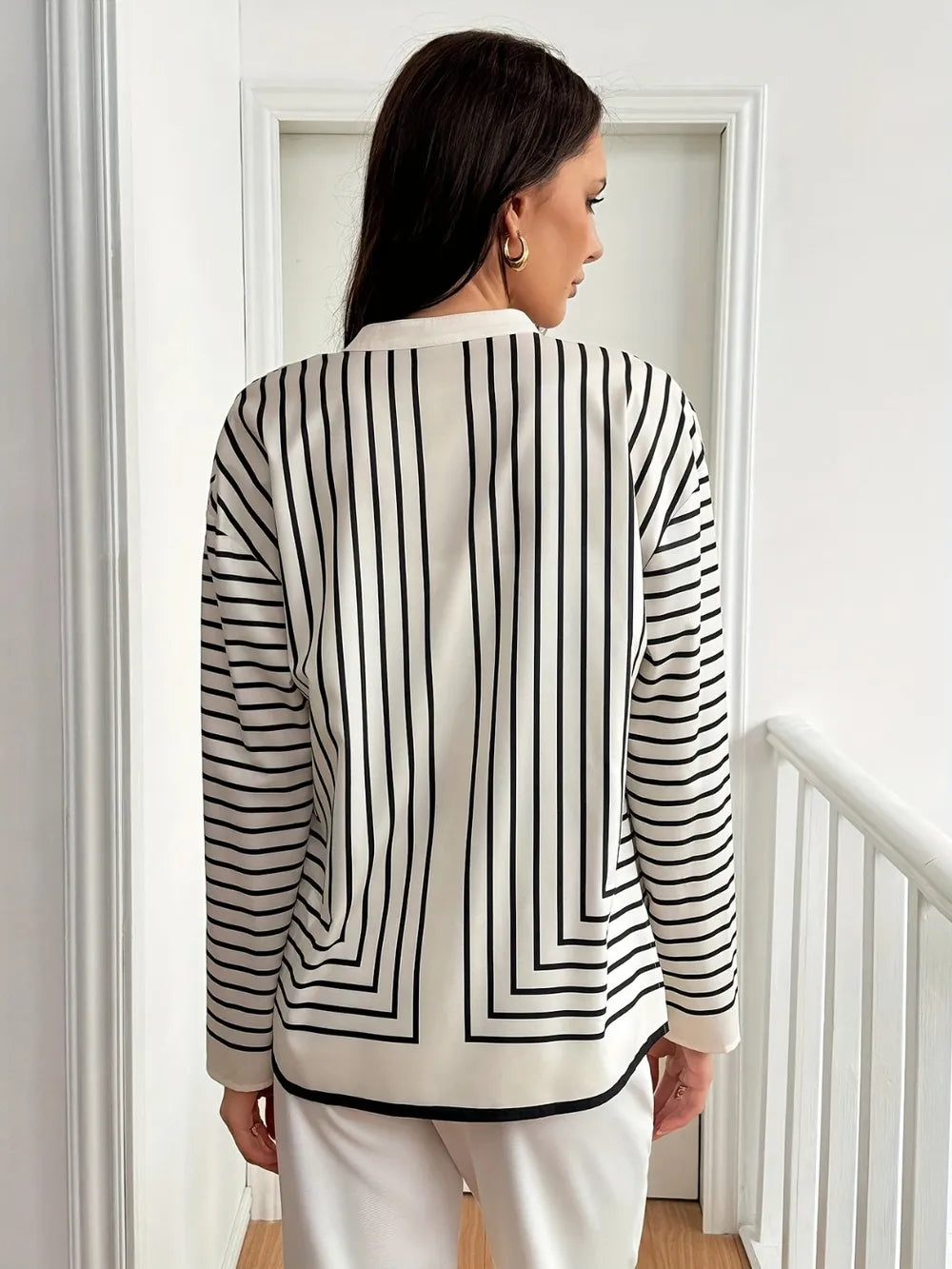 Striped Mock Neck Long Sleeve Shirt - LaTezza Online Shop