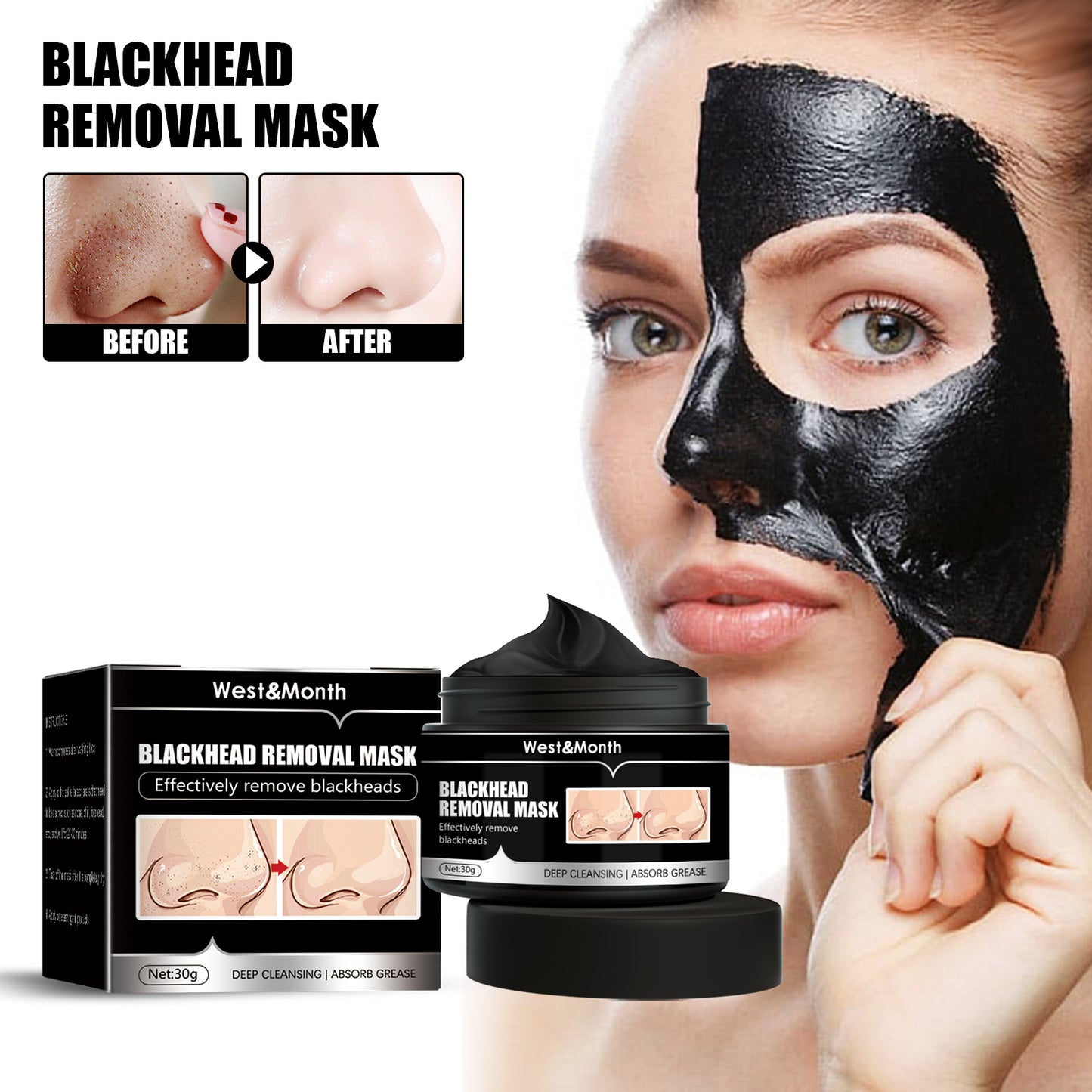 West&Month Blackhead Removal Mask, Peel Off Remove Blackhead Activated Carbon Cleansing Face Mask - LaTezza Online Shop