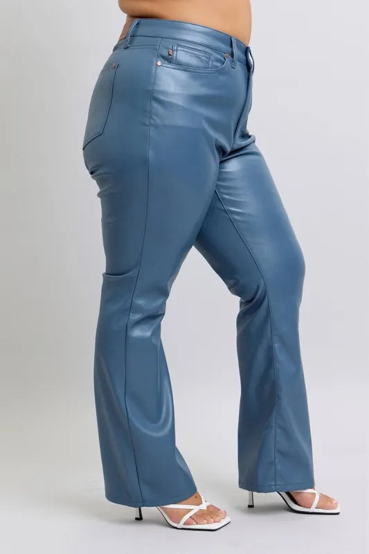 Judy Blue Full Size High Waist Tummy Control Faux Leather Bootcut Pants Plus Size - LaTezza Online Shop