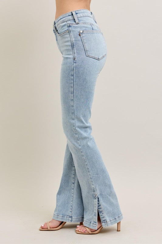 Judy Blue Full Size Tummy Control Vintage Wash Side Slit Slim Boot Jeans Plus Size - LaTezza Online Shop