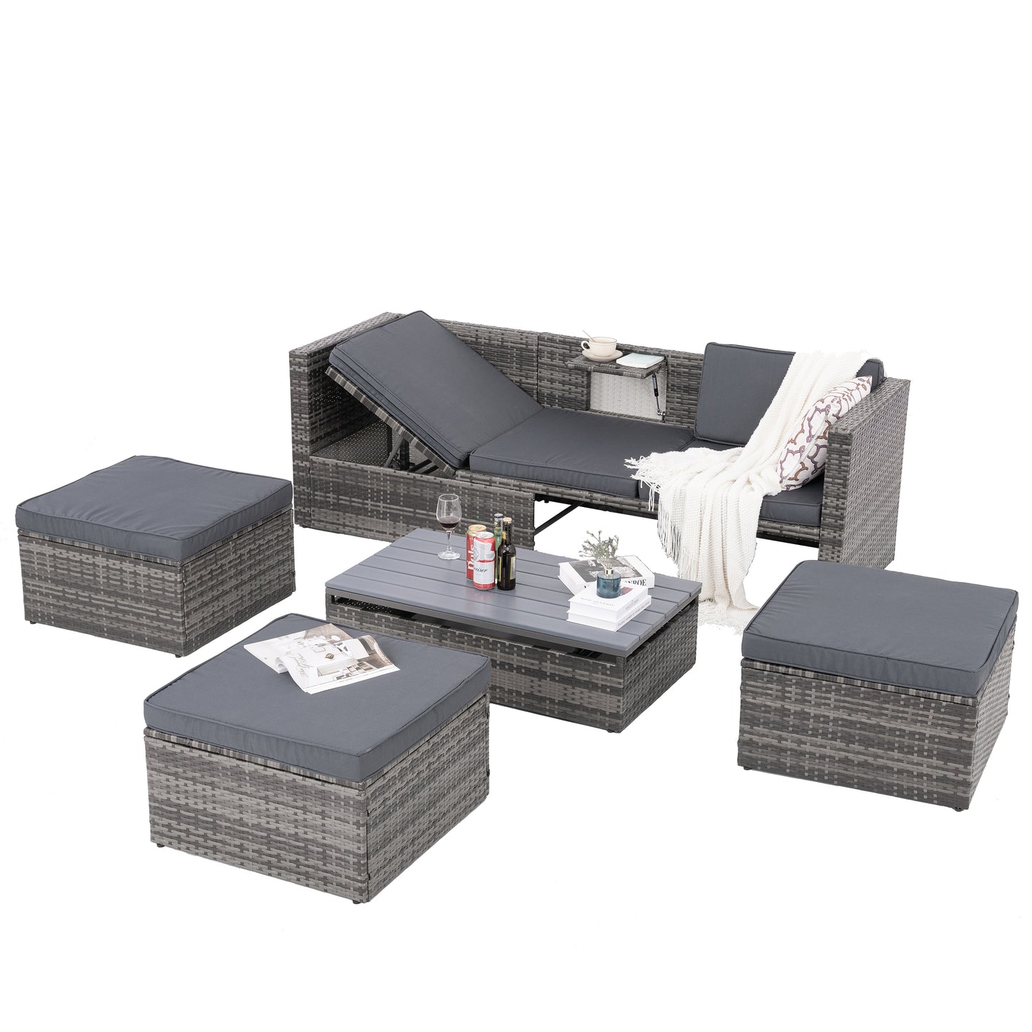 Patio Furniture, Outdoor Furniture, Seasonal PE Wicker Furniture,5 Set Wicker Furniture With Plywood Coffee Table - LaTezza Online Shop
