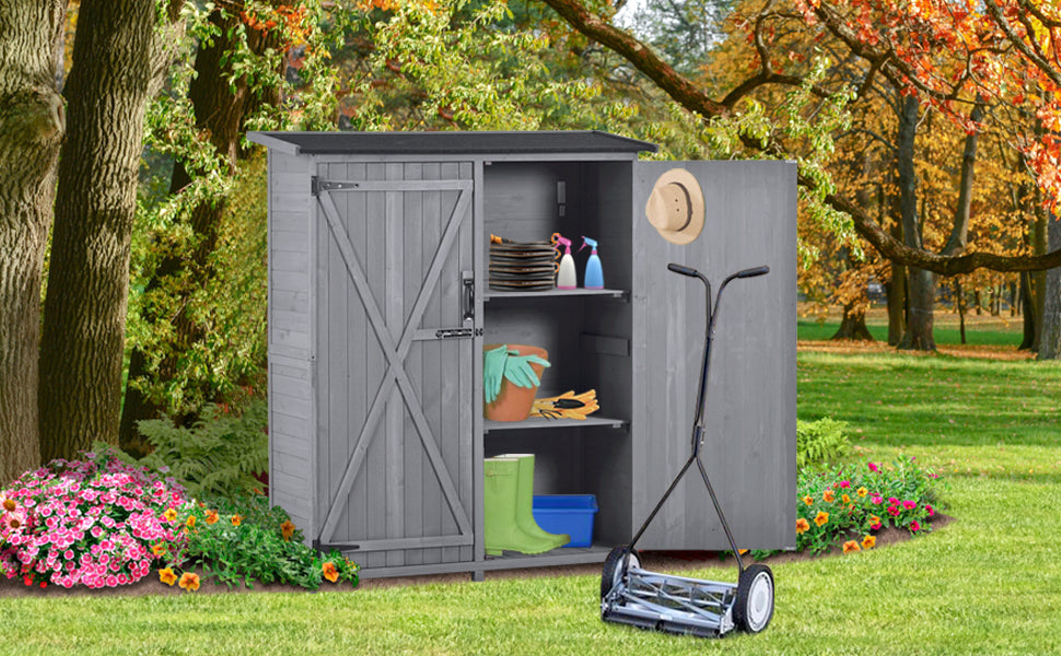Outdoor 5.3ft Hx4.6ft L Wood Storage Shed Tool Organizer,Garden Shed, Storage Cabinet with Waterproof Asphalt Roof Gray - LaTezza Online Shop