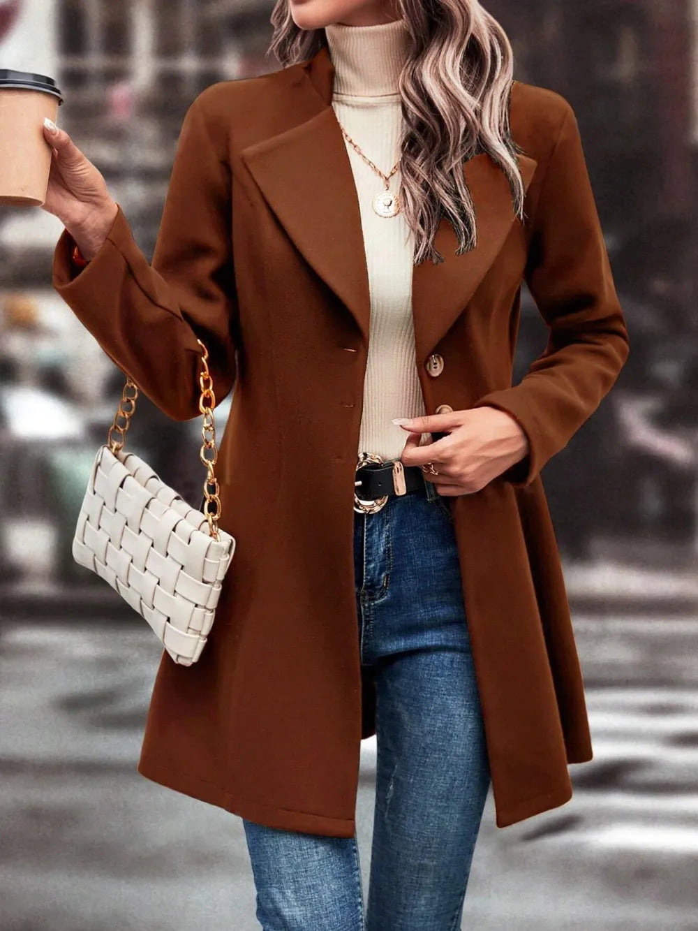 Women's autumn and winter collar slim fit woolen fabric solid color fashionable temperament jacket - LaTezza Online Shop
