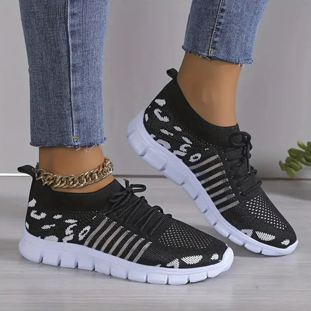 Sneakers Leopard Round Toe Lace Up Athletic Shoes - LaTezza Online Shop