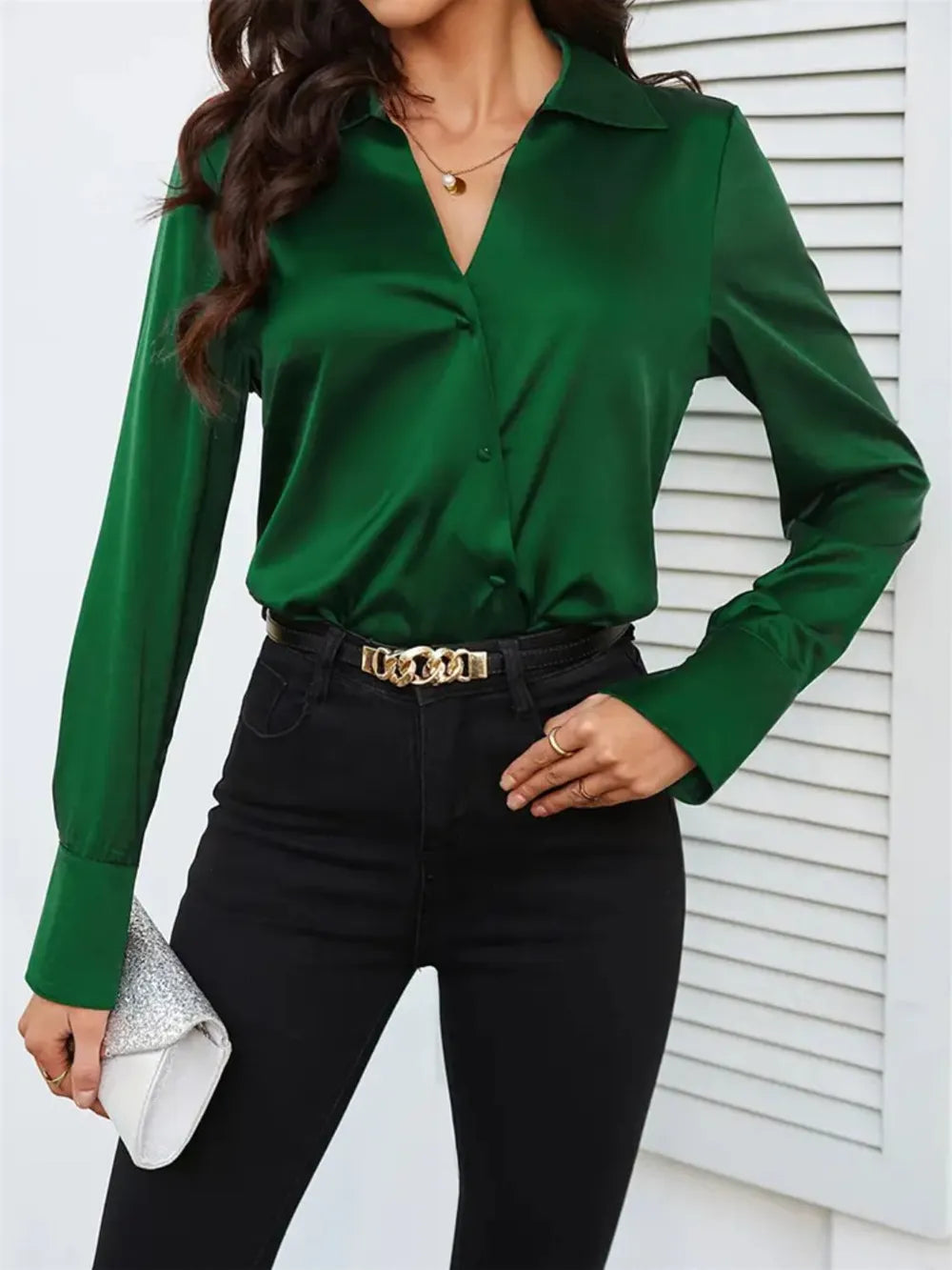 Button Up Collared Neck Long Sleeve Shirt - LaTezza Online Shop