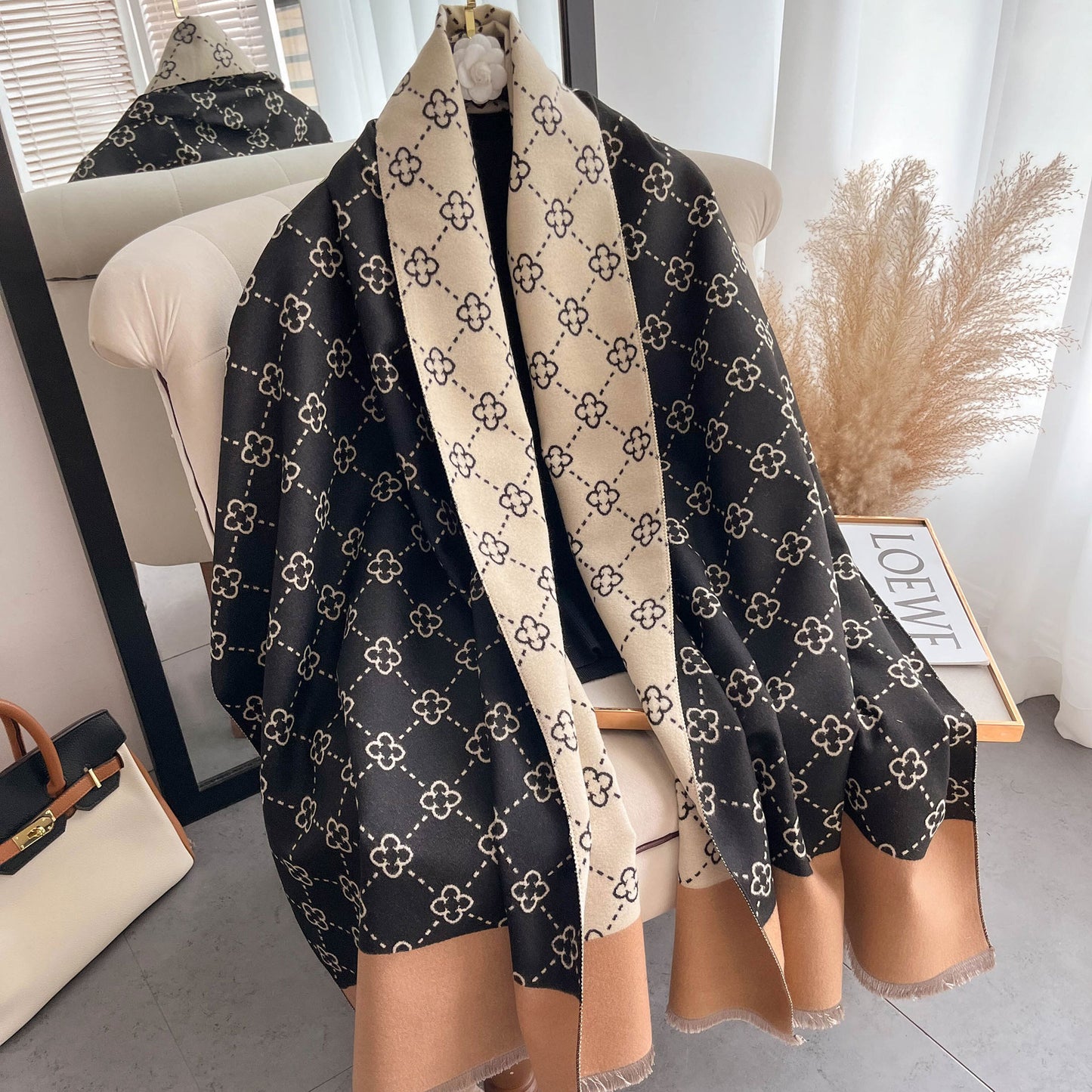 Imitation cashmere scarf women's sunflower pattern warm and thick long shawl scarf - LaTezza Online Shop