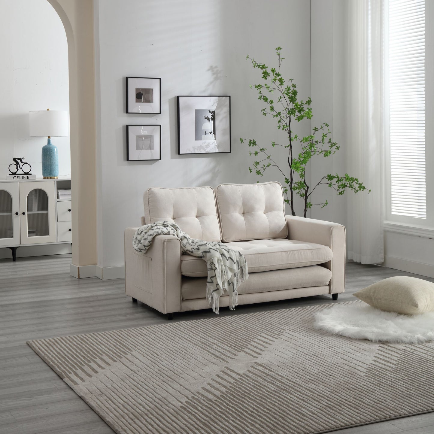 3 Fold Sofa Convertible Futon Couch sleeper sofabed Space saving loveseat Dark Gray & Light Gray & Beige - LaTezza Online Shop