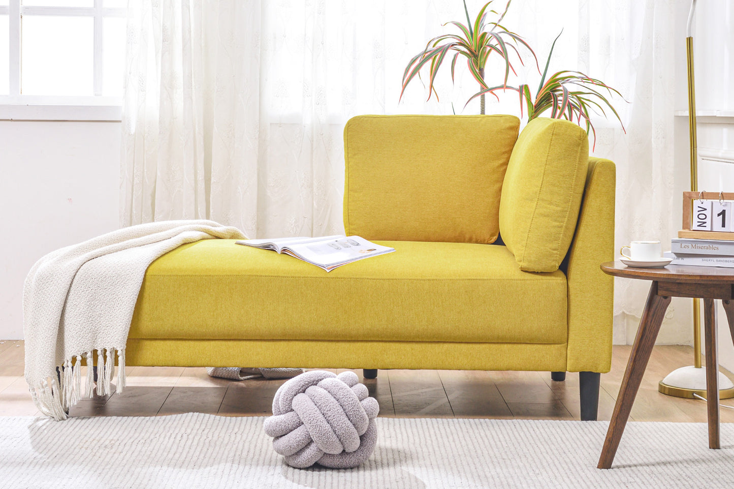 65" Mid-Century Modern Fabric Corner Lounge Chair Upholstered Indoor Chaise Lounge for Bedroom - LaTezza Online Shop