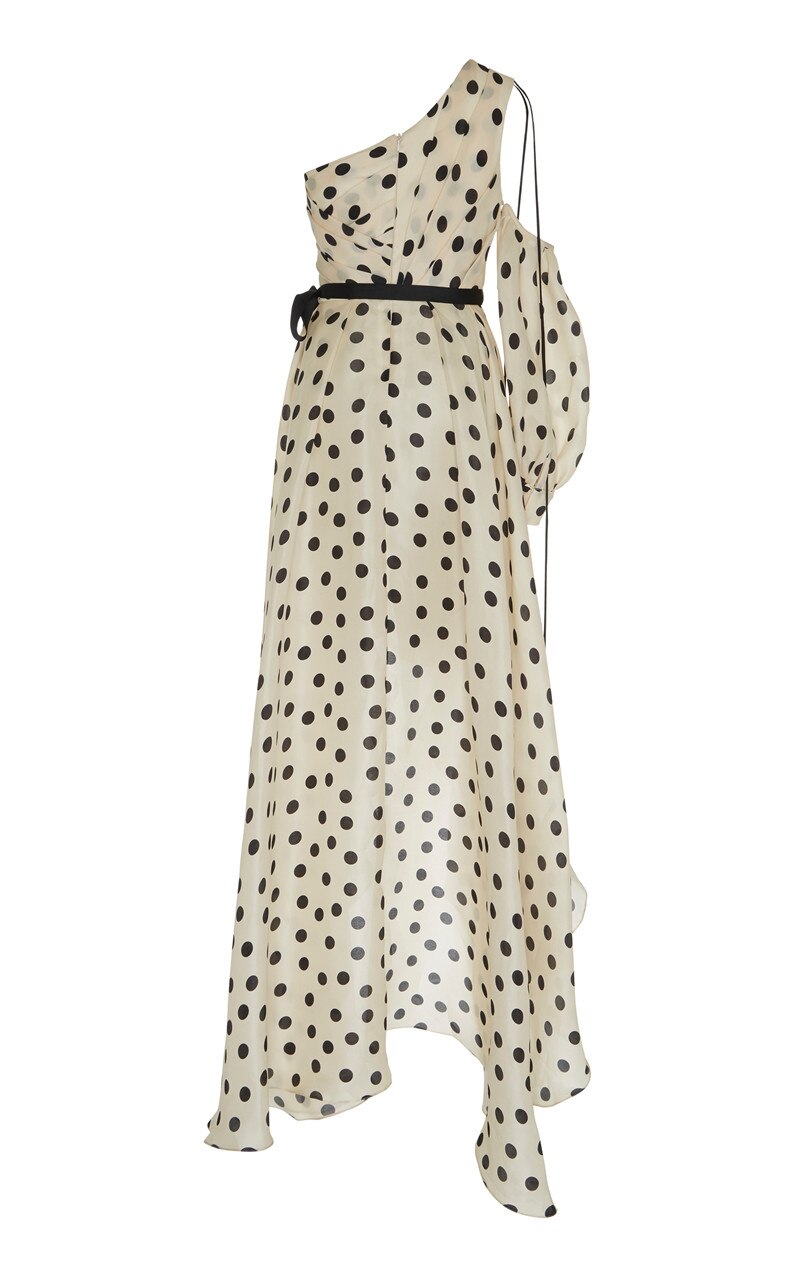 Vacation Style Single Shoulder Sleeve Slash Neck Polka Dot Goddess Chiffon Irregular Dresses Long Dress - LaTezza Online Shop
