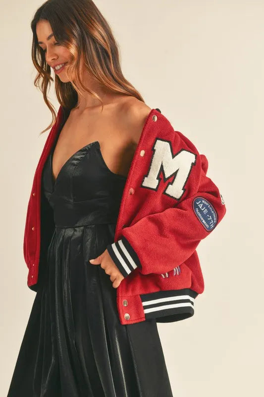 MABLE M Bomber Varsity Jacket with Patch Detail - LaTezza Online Shop