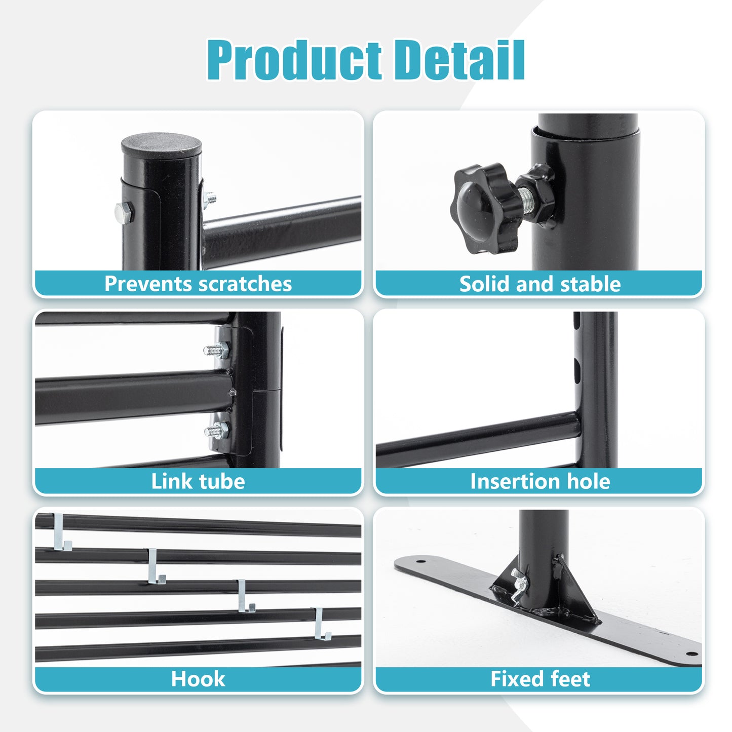 71.26''x46.65'' Outdoor Privacy Screens Freestanding Metal Fence Panels Slatted With Stand Black - LaTezza Online Shop