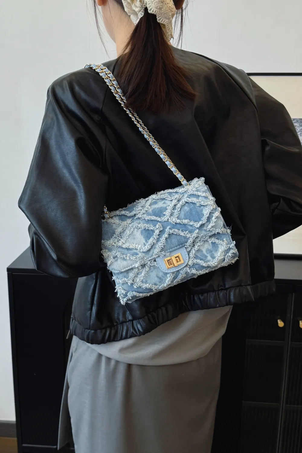 Raw Hem Denim Crossbody Bag - LaTezza Online Shop