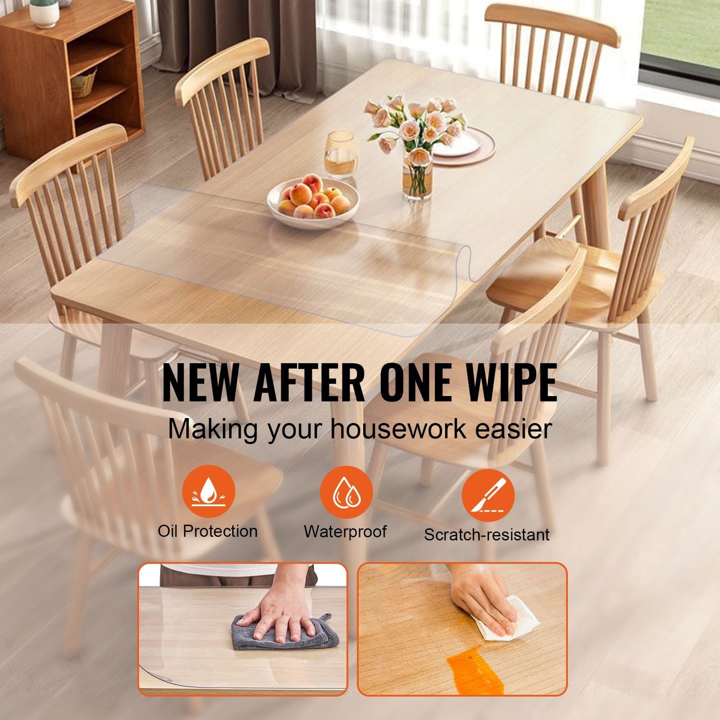 VEVOR Clear Table Cover Protector, Table Cover, 1.5 Mm Thick PVC Plastic Tablecloth, Waterproof Desktop Protector For Writing Desk, Coffee Table, Dining Room Table - LaTezza Online Shop
