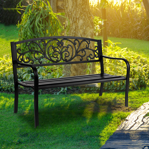 50 Inch PVC Butterfly Backrest Black Iron Bench - LaTezza Online Shop