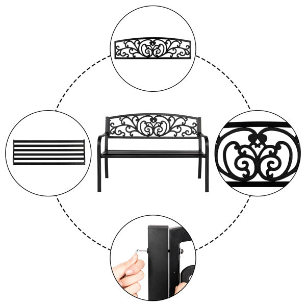 50 Inch PVC Butterfly Backrest Black Iron Bench - LaTezza Online Shop