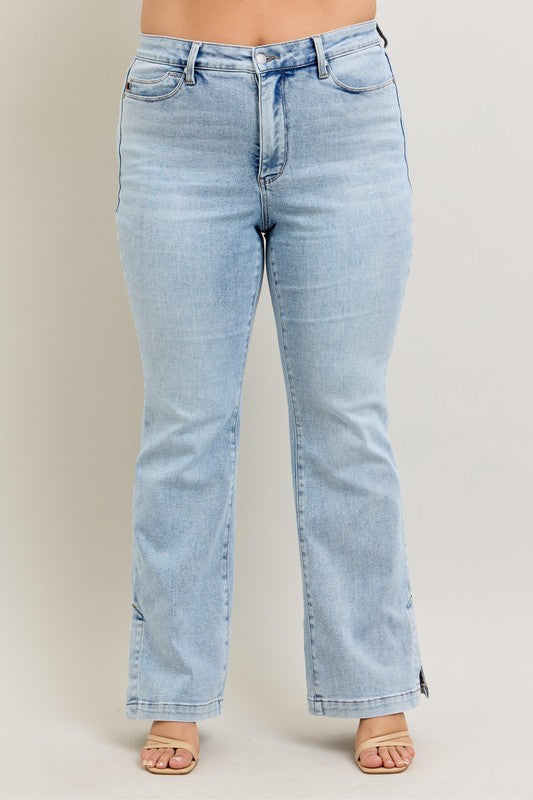Judy Blue Full Size Tummy Control Vintage Wash Side Slit Slim Boot Jeans Plus Size - LaTezza Online Shop