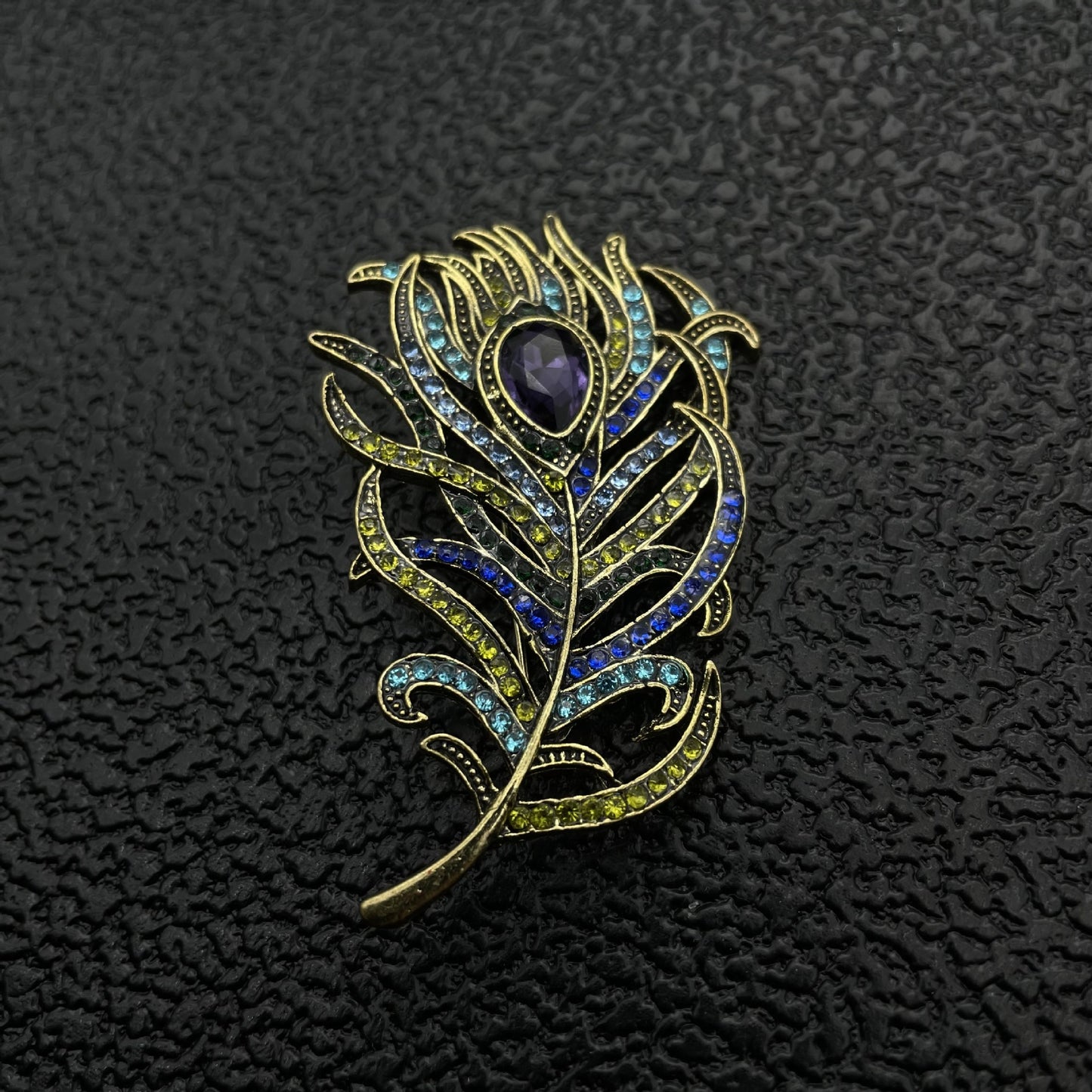 Crystal Peacock Feathers Brooch Boho Enamel Pins Deep Blue Brooches Wedding Accessories - LaTezza Online Shop