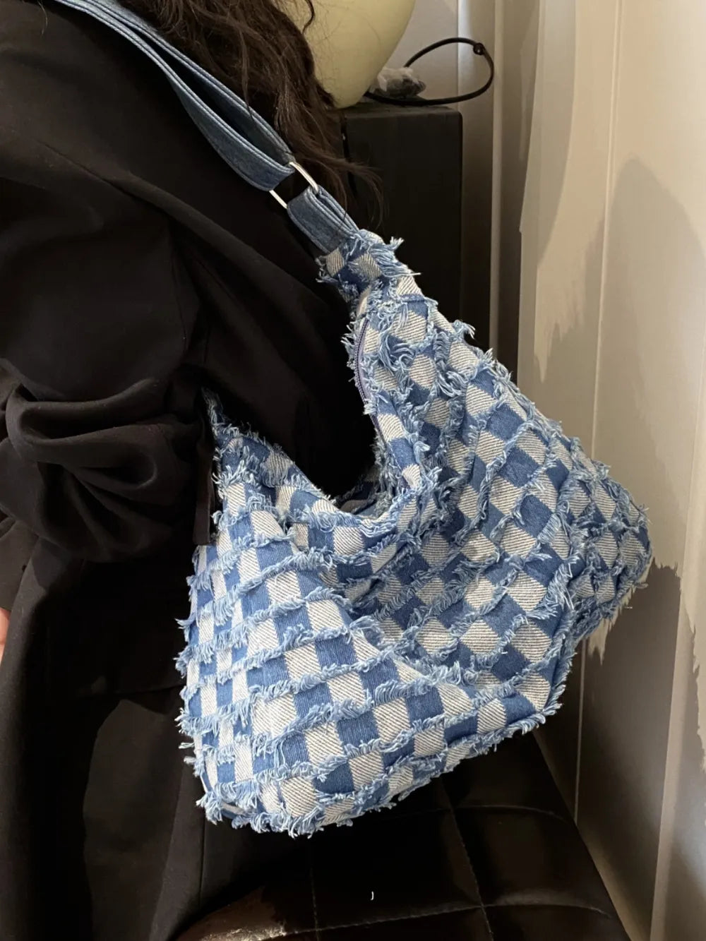 Raw Hem Denim Shoulder Bag - LaTezza Online Shop