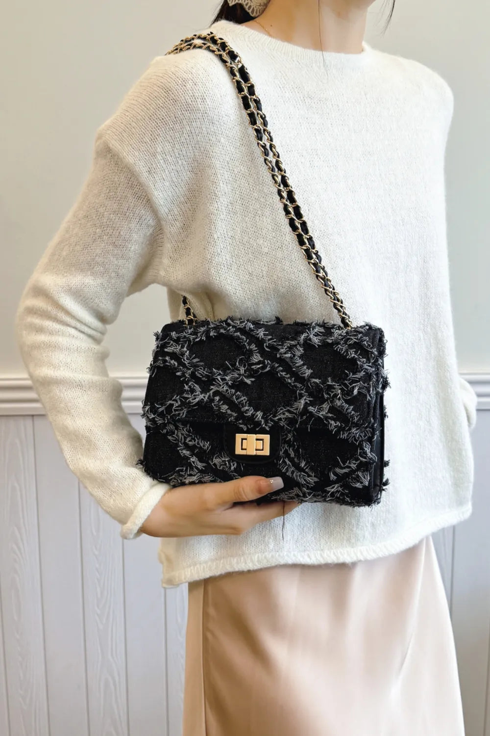 Raw Hem Denim Crossbody Bag - LaTezza Online Shop