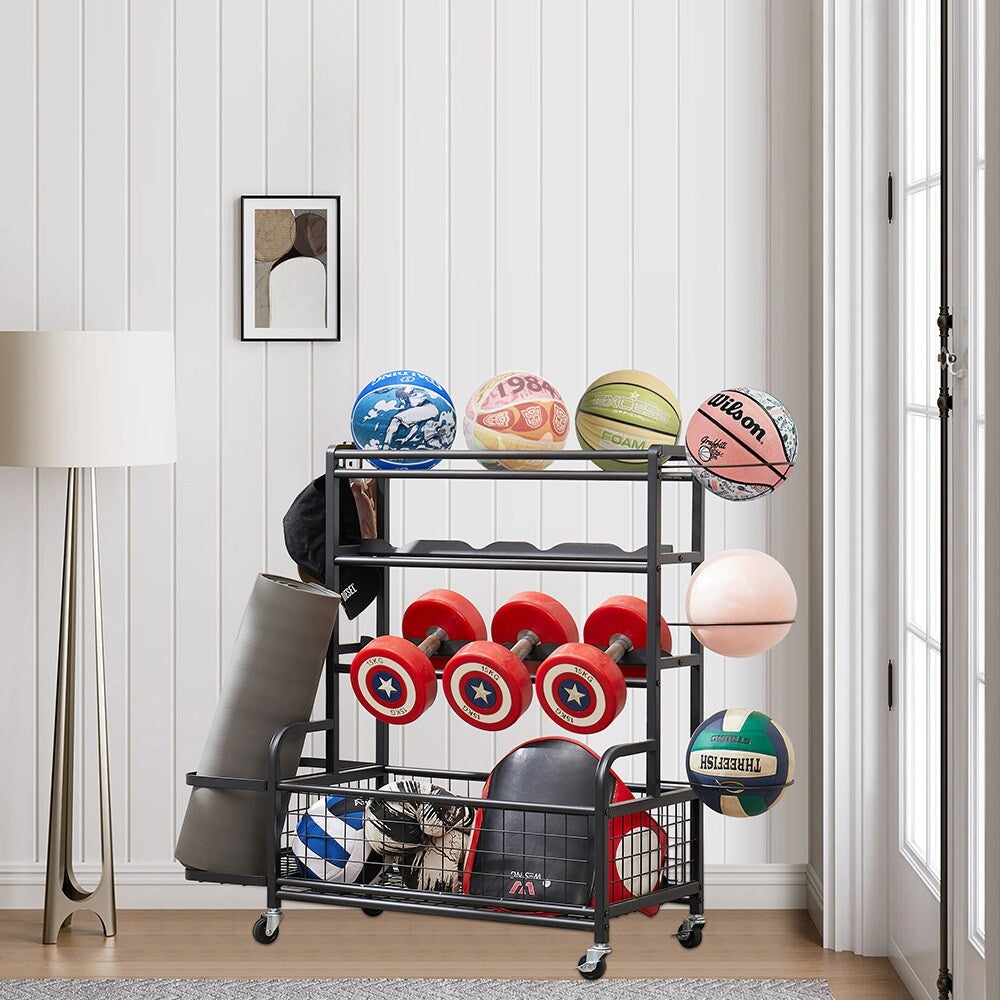 4 Tier Metal Storage Rack With Rolling Wheels Yoga Mat Organizer, Larger Ball Storage Rack - LaTezza Online Shop