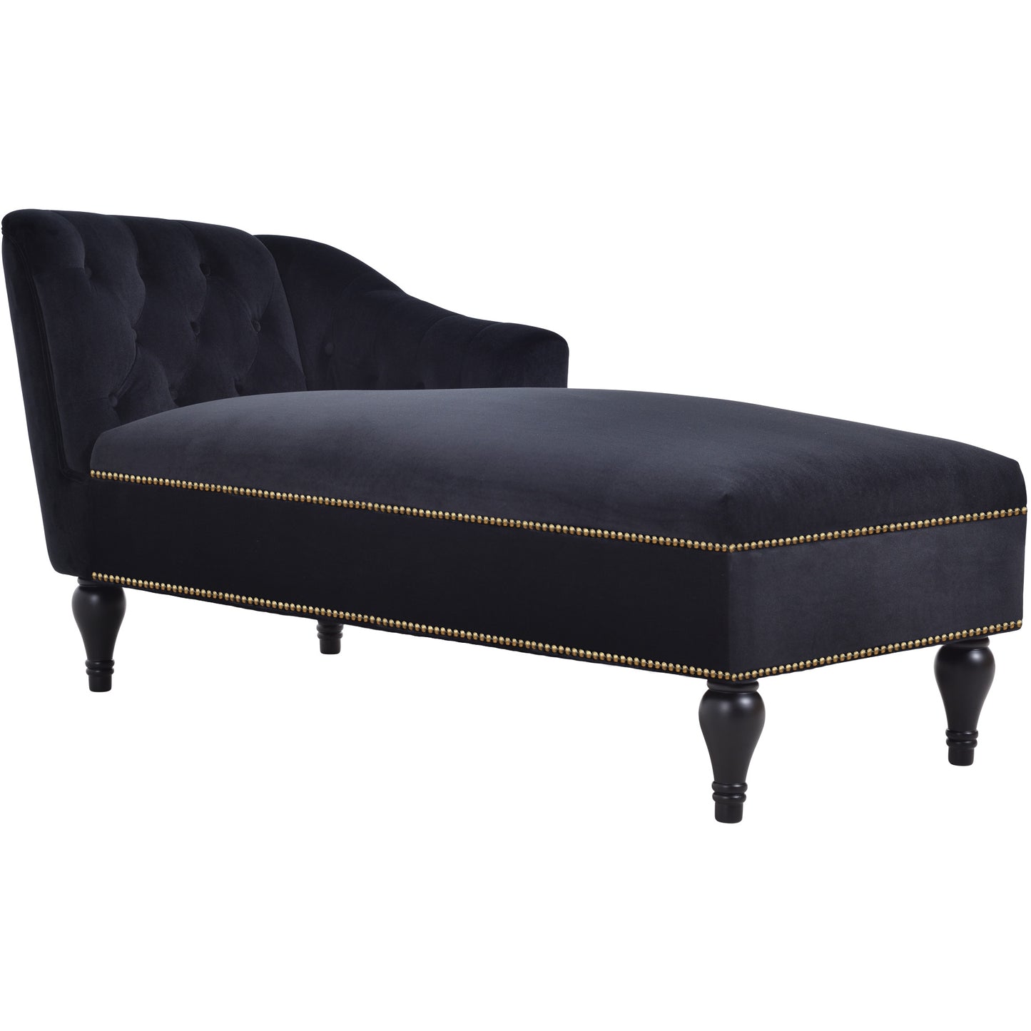 58 inch velvet lounge chair, button cluster right arm lounge chair with nail head decoration and solid wood legs - LaTezza Online Shop
