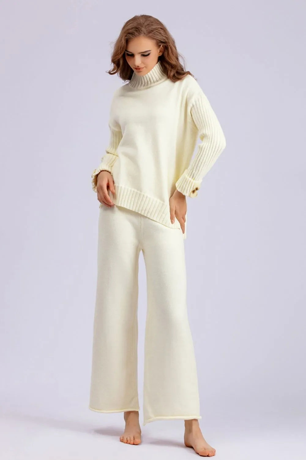 High- Low Turtleneck Long Sleeve Top and Pants Sweater Set - LaTezza Online Shop