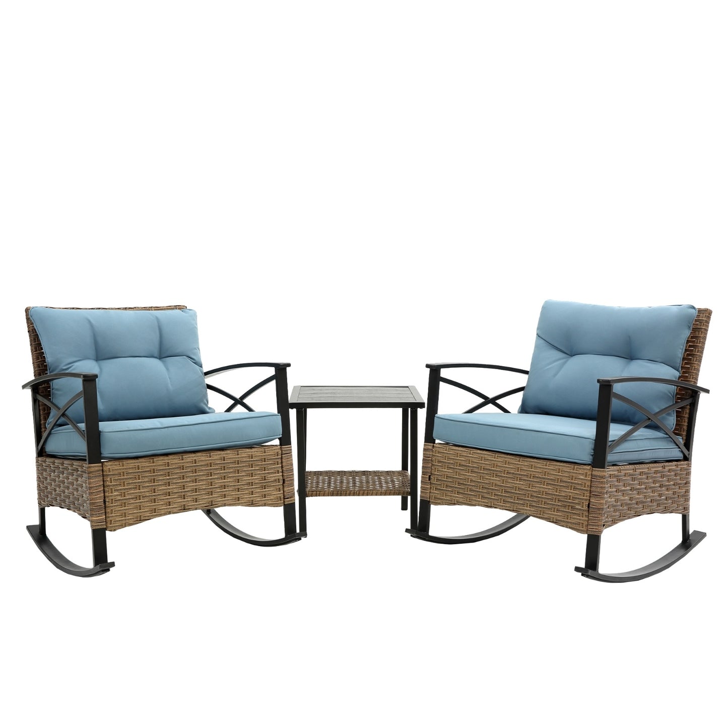 3pcs Rattan Rocking Chair Set Outdoor Leisure Grey - LaTezza Online Shop