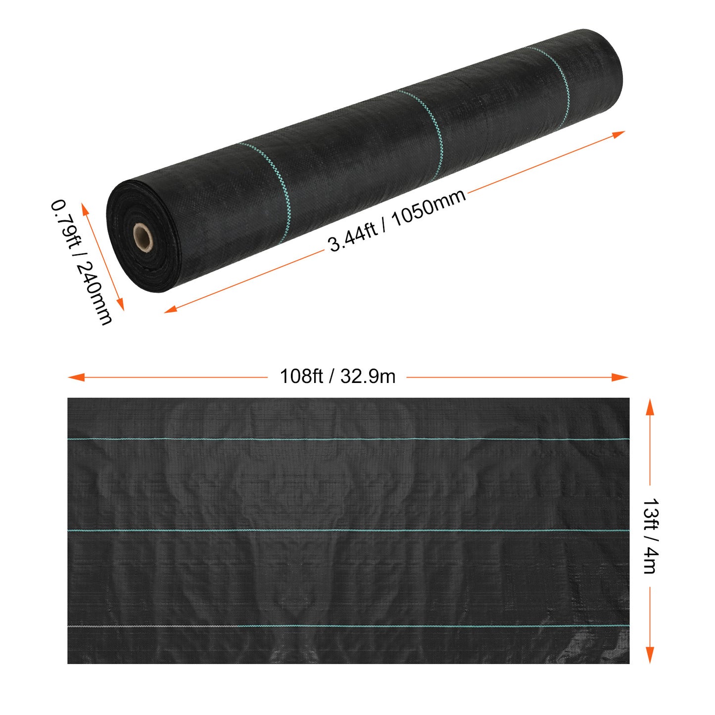 VEVOR 13FTx108FT Premium Heavy Duty Weed Barrier