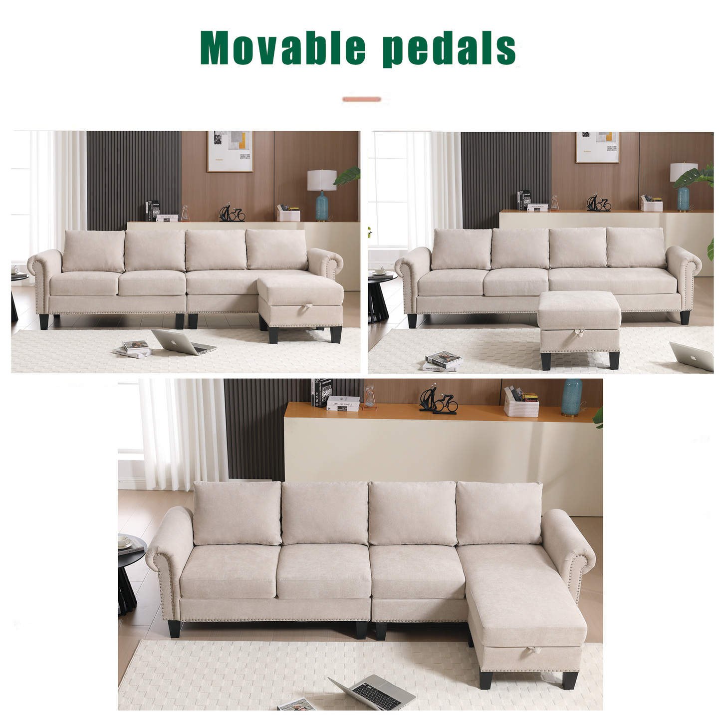 Convertible Sectional Sofa with Storage,L-shaped sofa,Four-seater sofa,Modern Linen Fabric Sectional Couches Beige - LaTezza Online Shop
