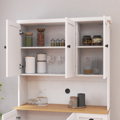 Kitchen Storage Cabinet With Microwave Countertop, Freestanding Cabinet With Adjustable Shelves, 6 Doors And 1 Drawer - White - LaTezza Online Shop