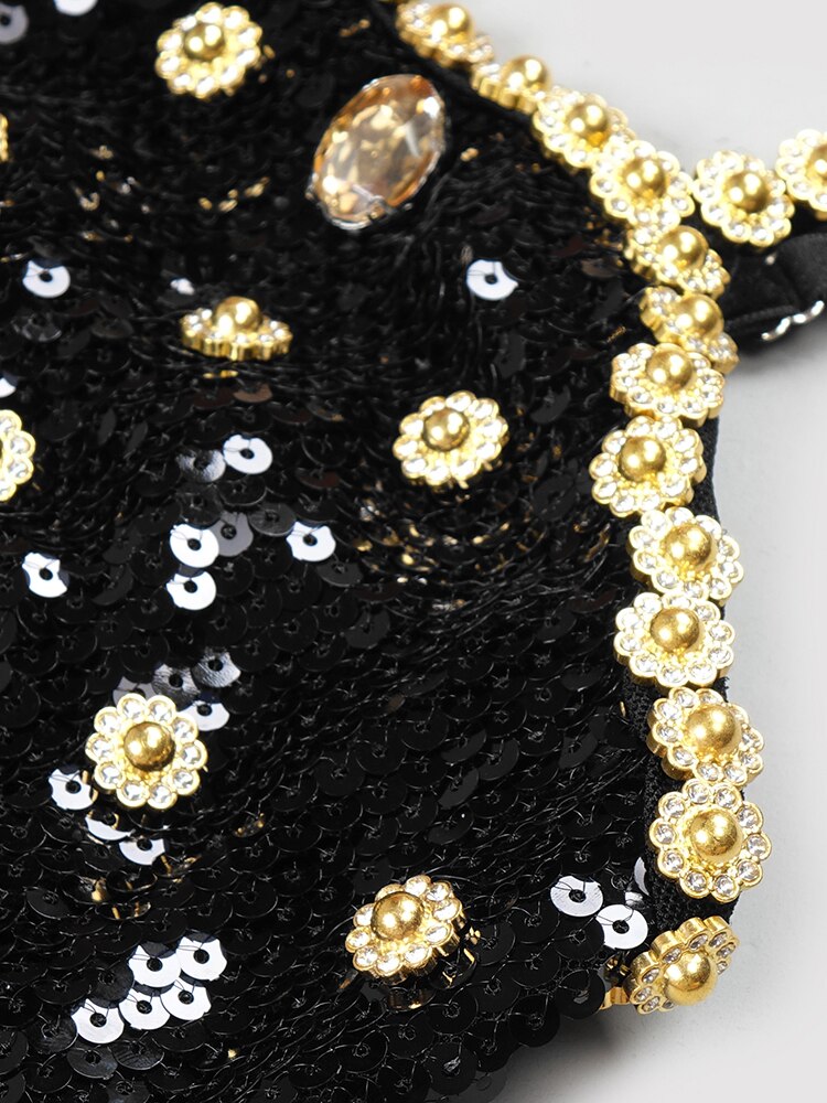 Black Evening Dinner Dress Women Elegant Square Collar Crystal Sequins Spaghetti Strap Dresses - LaTezza Online Shop
