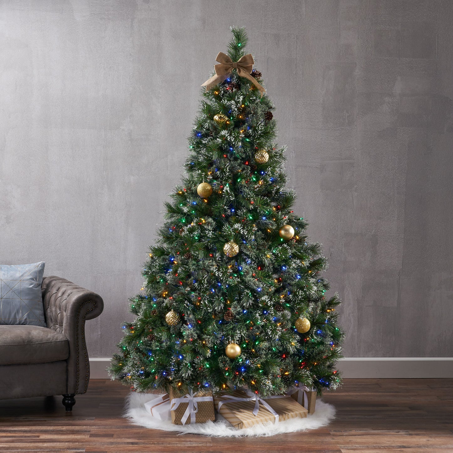 7' Cashmere and Snow Bristle Mixed Tree with 75Pine Cones and 900 LED Lights-UL,1233tips,Dia.:59 - LaTezza Online Shop