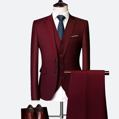 Slim Fit Tuxedo Formal Wedding Prom Work Suits 3Pcs Set Jacket Pants Vest - LaTezza Online Shop