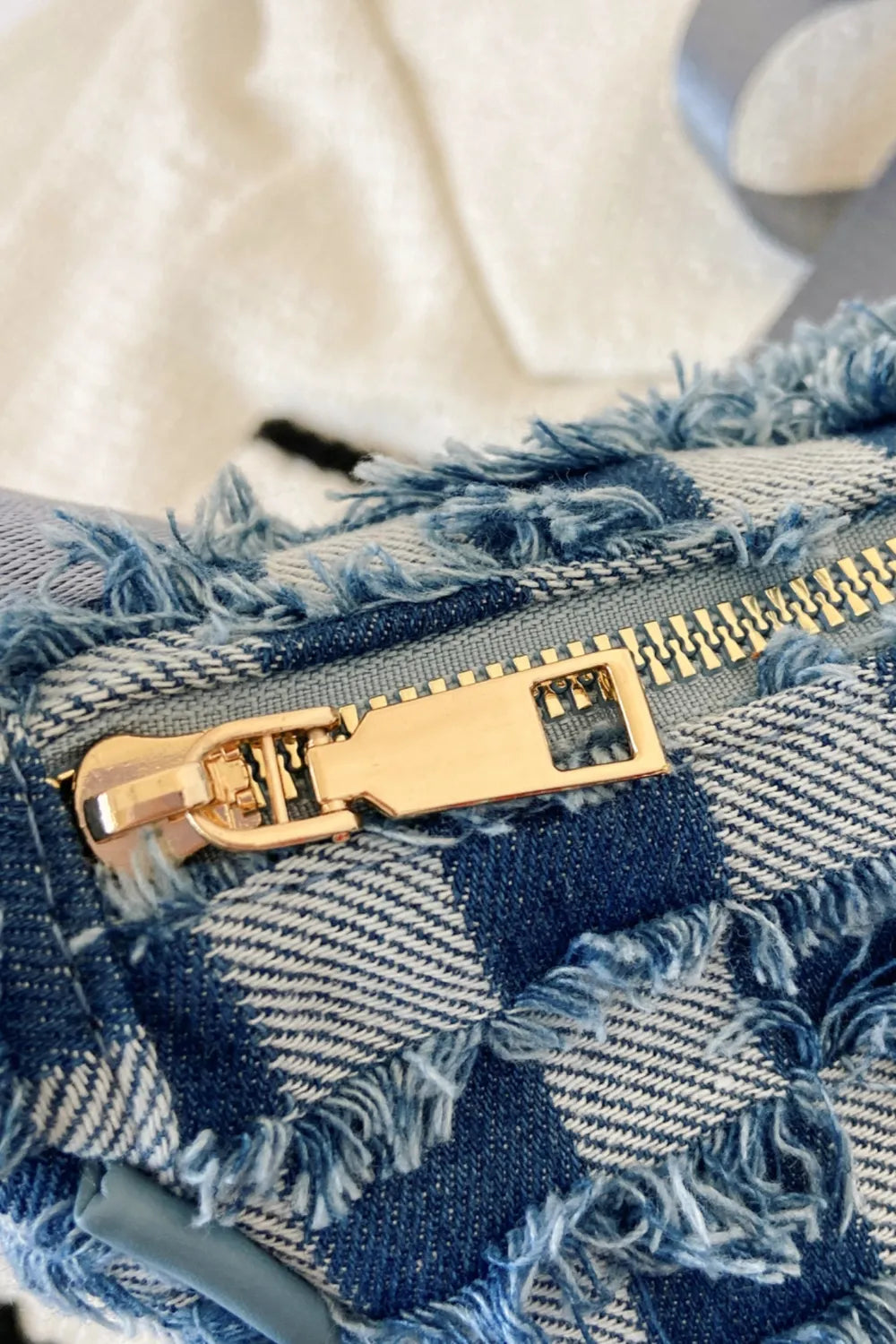 Raw Hem Checkered Denim Crossbody Bag - LaTezza Online Shop