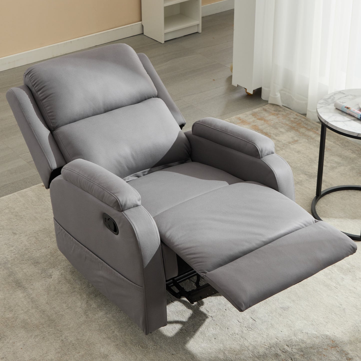 PU leather recliner massage chair with adjustable leg positions at the back, easy to reach side buttons - gray - LaTezza Online Shop