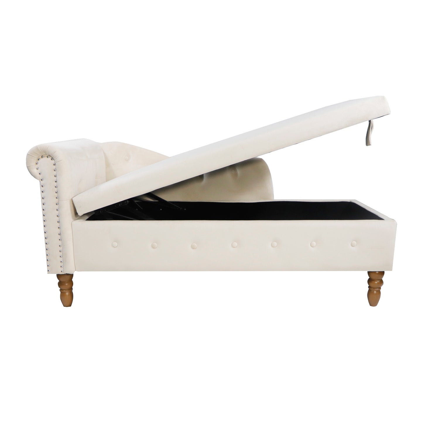 Beige Chaise Lounge Indoor Velvet Lounge Chair for Bedroom with Storage & Pillow Modern Upholstered Rolled Arm Chase Lounge - LaTezza Online Shop