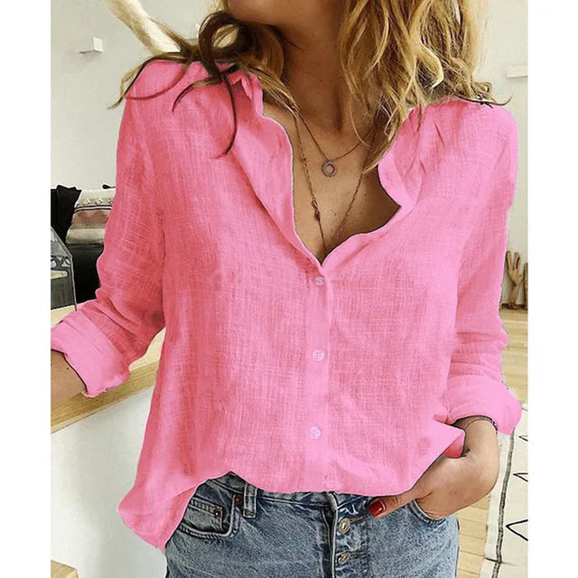 Cotton Linen Leisure Shirts Button Lapel Cardigan Top Lady Loose Long Sleeve Oversized Shirt Womens Blouses spring Blusas Mujer - LaTezza Online Shop